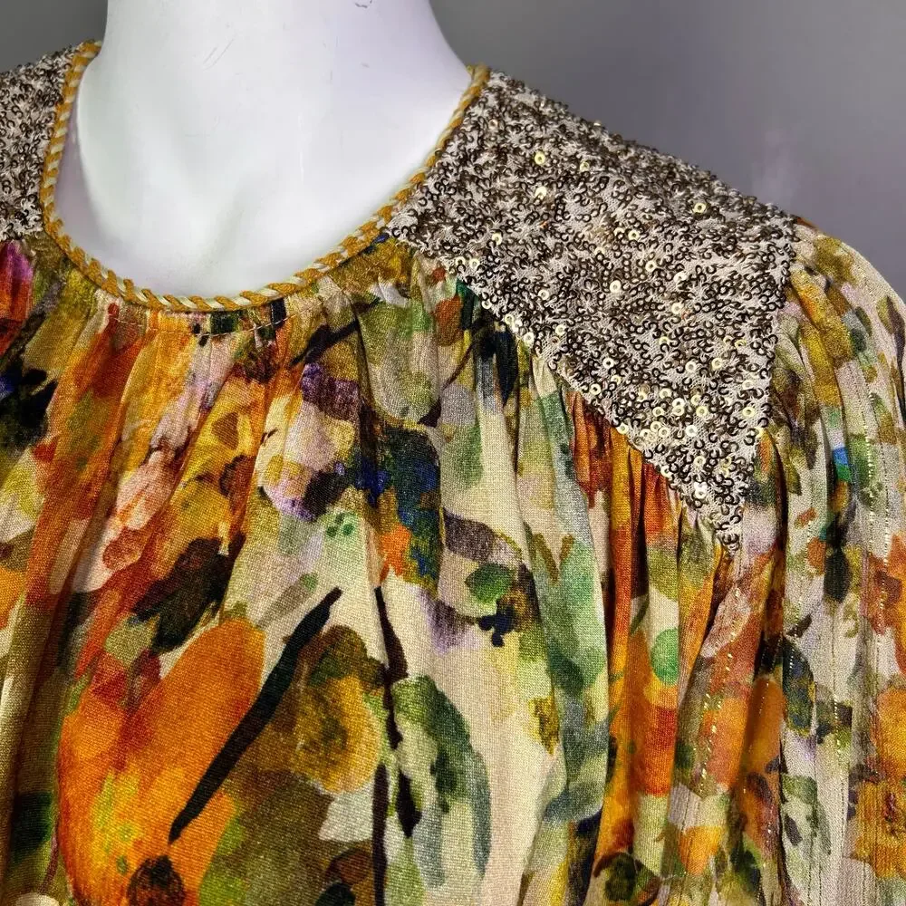 Blank London + Anthropologie top small boho cottagecore puff metallic yellow